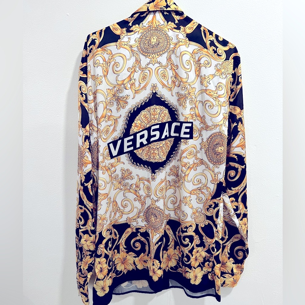 Versace silk shirt black and gold size Large